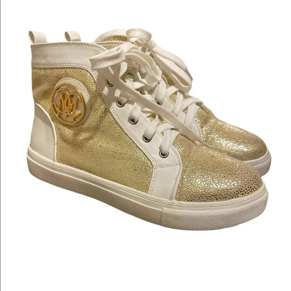 Catherine Malandrino Ankle Sneakers/Booties Lace up. Gold snakeskin. Y2K style.